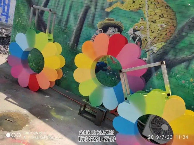 万柏林金银花雕塑厂家，景区雕塑，城市不锈钢金银花雕塑